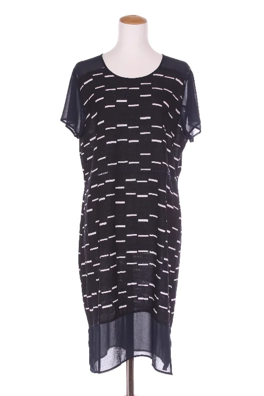 BLACKSTONE - Navy dash print chiffon trim dress! 16 Tunics Gym athletic