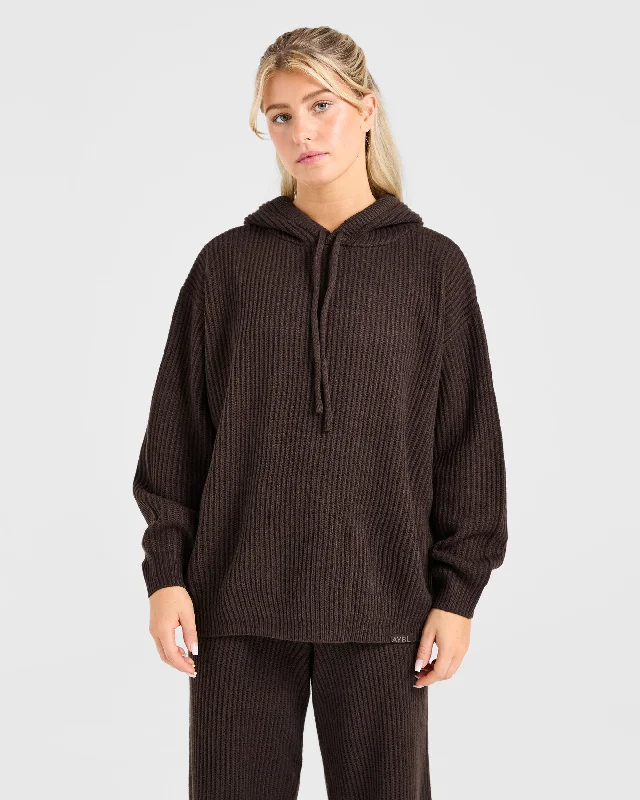 Lounge Oversized Knit Hoodie - Deep Cocoa Braun Hoodie with Hem Drawcord Adjustable Customizable