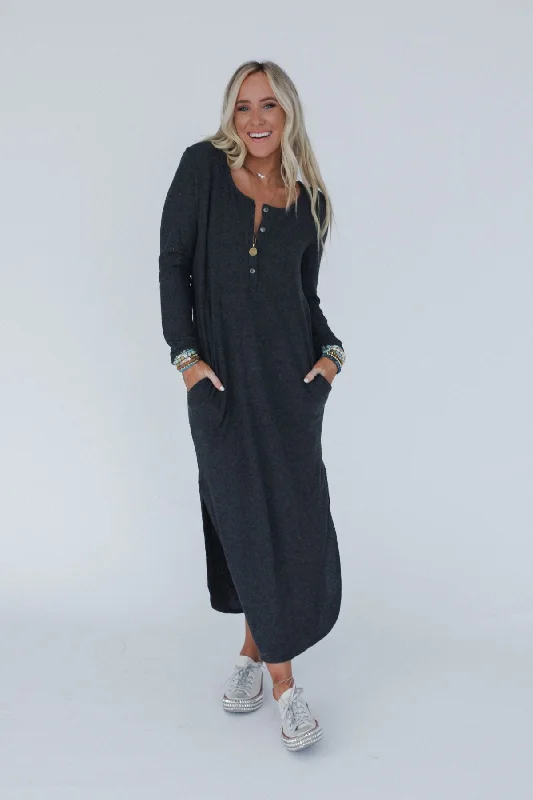 The Nest Simply Comfort Dress - Charcoal A-Line Day Work