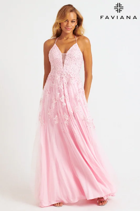 Faviana S10640 Long Lace Deep V Neck Dress With Lace Up Back Tunics Running lightweight Faviana S10640 Long Lace Deep V Neck Dress With Lace Up Back Tunics Running lightweight