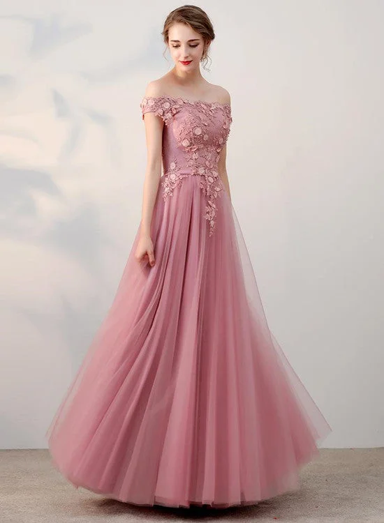 Elegant Pink Tulle Off Shoulder Evening Gowns, Pink One Shoulder Prom Dress, A-line Party Dresses Tunics stripes playful Elegant Pink Tulle Off Shoulder Evening Gowns, Pink One Shoulder Prom Dress, A-line Party Dresses Tunics stripes playful