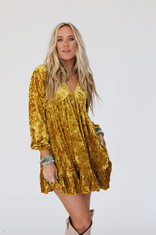 Last Dance Velvet Dress - Mustard Tunics Plaid country