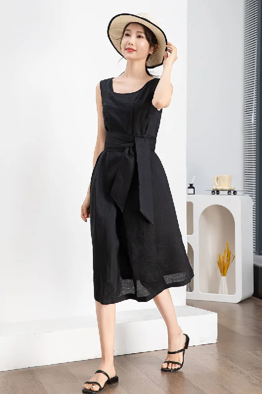 Black Sleeveless Linen Dress 4241 Maxi Flowy Bohemian
