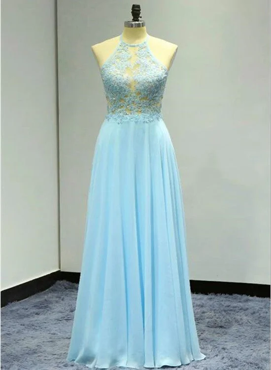 Light Blue Floor Length Halter Beaded Backless Party Dresses, A-line Formal Dresses Tunics Running lightweight Light Blue Floor Length Halter Beaded Backless Party Dresses, A-line Formal Dresses Tunics Running lightweight