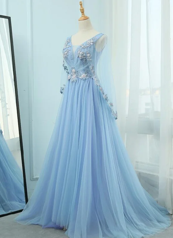 Beautiful Tulle Light Blue Floor Length Prom Dress, New Party Dress Tunics Velvet soft Beautiful Tulle Light Blue Floor Length Prom Dress, New Party Dress Tunics Velvet soft
