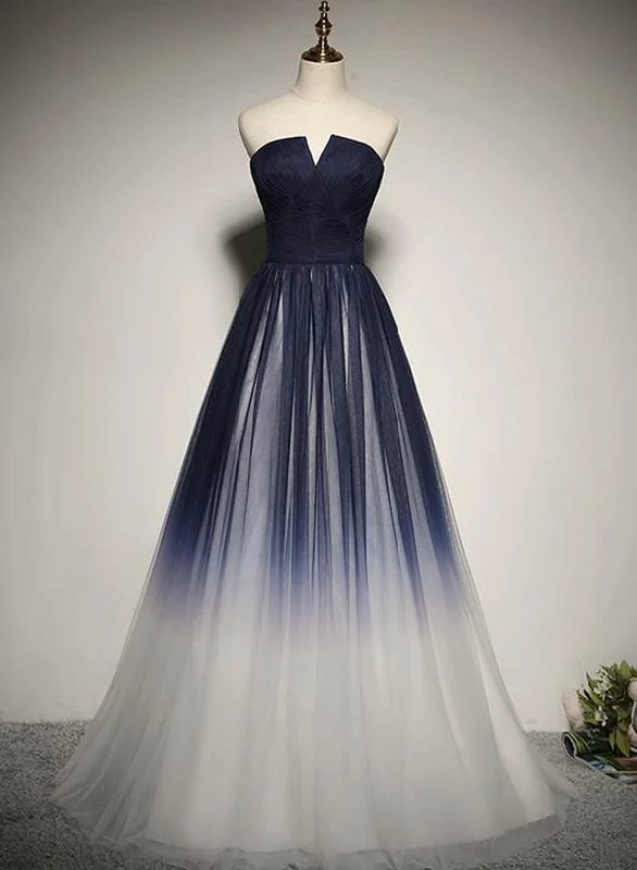 Charming Navy Blue Gradient Bridesmaid Dress, Tulle A-line Party Dress Tunics Review highly