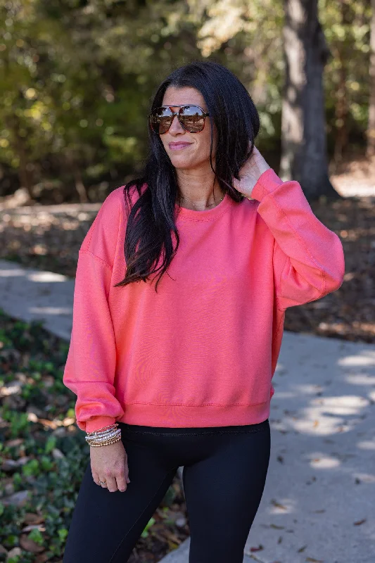 Vibrant Scuba Knit Coral Sweatshirt Hoodie with Exposed Zipper Edgy Industrial