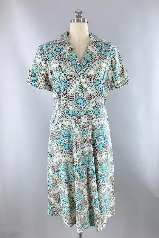 Vintage Style Floral Cotton Day Dress Tunics Summer linen