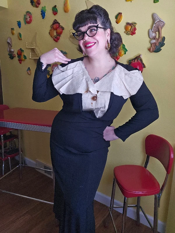 2X Vintage 1930's AS IS Black Crepe Dress with Collar Tunics Mesh breathable