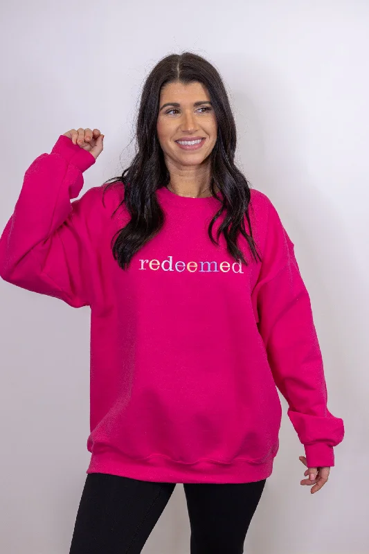 Redeemed Colorful Pink Sweatshirt Hoodie with Set-In Sleeves Structured Classic