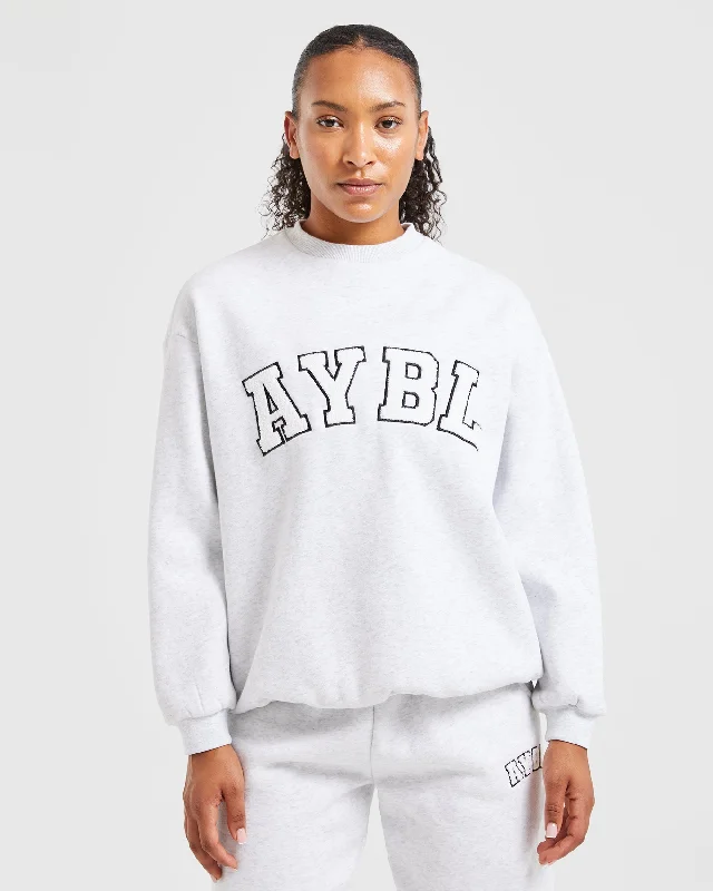 Varsity Oversized Sweatshirt - Heather Grau Hoodie with Thumb Holes Functional Cozy