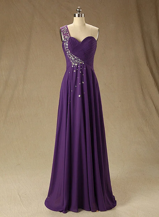 Chiffon One Shoulder Beaded Long Party Dress, Beautiful Prom Dresses Tunics Trousers formal Chiffon One Shoulder Beaded Long Party Dress, Beautiful Prom Dresses Tunics Trousers formal