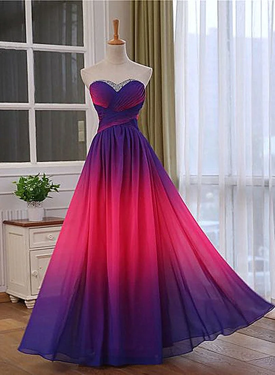 Pretty Gradient Sweetheart Beaded Long Party Dress, Pink and Purple Evening Dress Tunics Vintage classic Pretty Gradient Sweetheart Beaded Long Party Dress, Pink and Purple Evening Dress Tunics Vintage classic