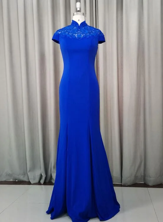 Beautiful Spandex with Lace Mermaid Long Prom Dress, Blue Evening Party Dress Tunics Timeless classic Beautiful Spandex with Lace Mermaid Long Prom Dress, Blue Evening Party Dress Tunics Timeless classic