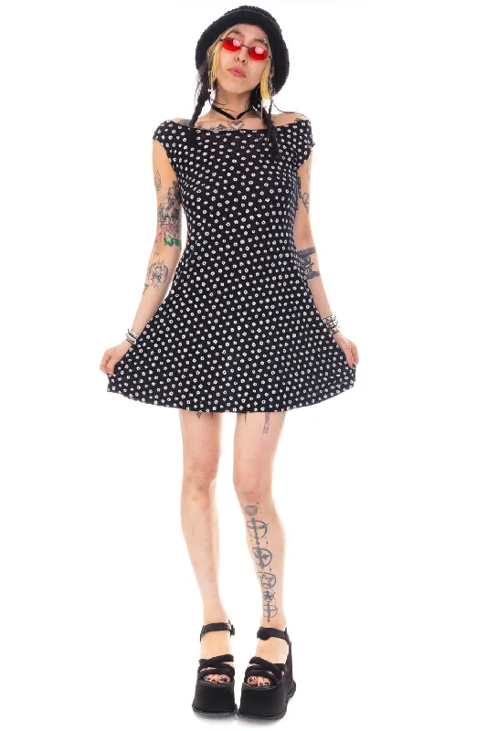 Vintage 90's B&W Daisy Babydoll Dress - OSFM Tunics Chic elegant