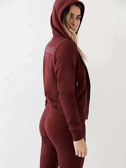 True Religion Tonal Logo Zip Hoodie Hoodie with Color Block Contrast Stylish