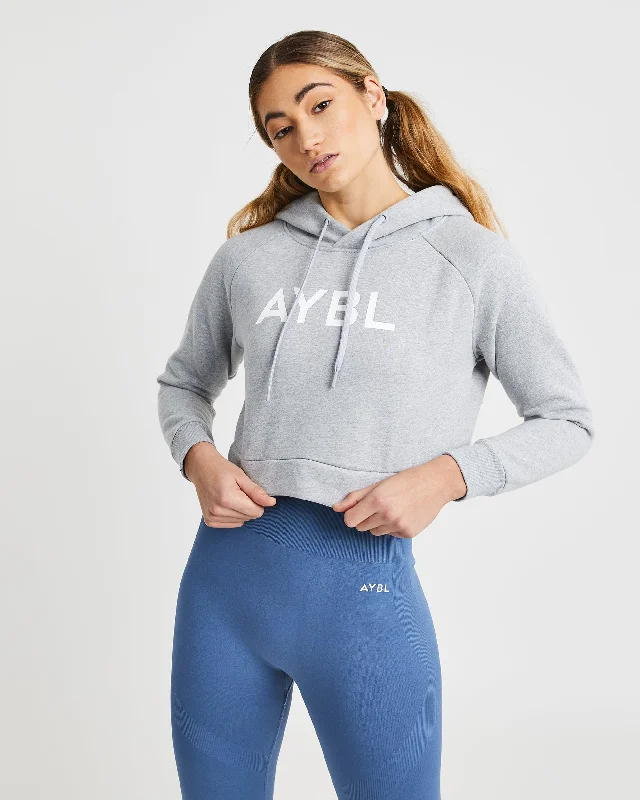 Staple Crop Hoodie - Light Grau Hoodie with Hem Frayed Vintage Worn