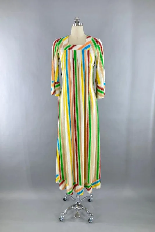 Vintage Striped Terry Caftan Dress Tunics Mesh breathable