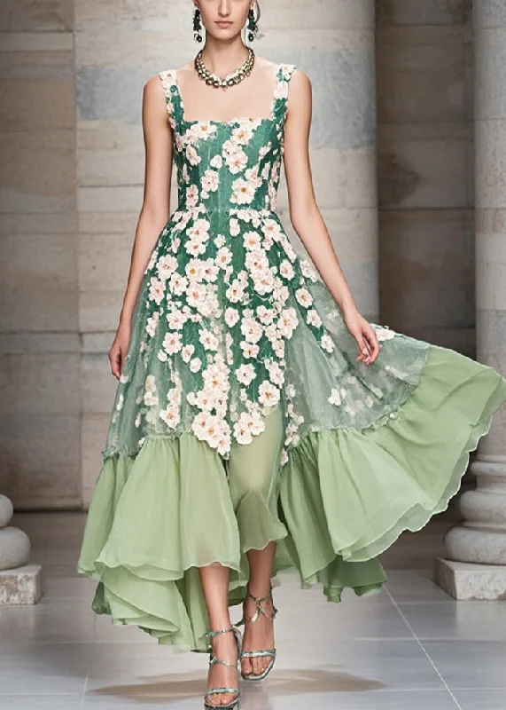 Modern Green Three-dimensional Chrysanthemum Exra Large Hem Chiffon Party Dress Summer Tunics Review highly Modern Green Three-dimensional Chrysanthemum Exra Large Hem Chiffon Party Dress Summer Tunics Review highly