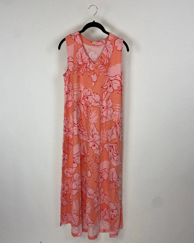 Pink Palm Print Long Dress - Size 6/8 Tunics Polka dots