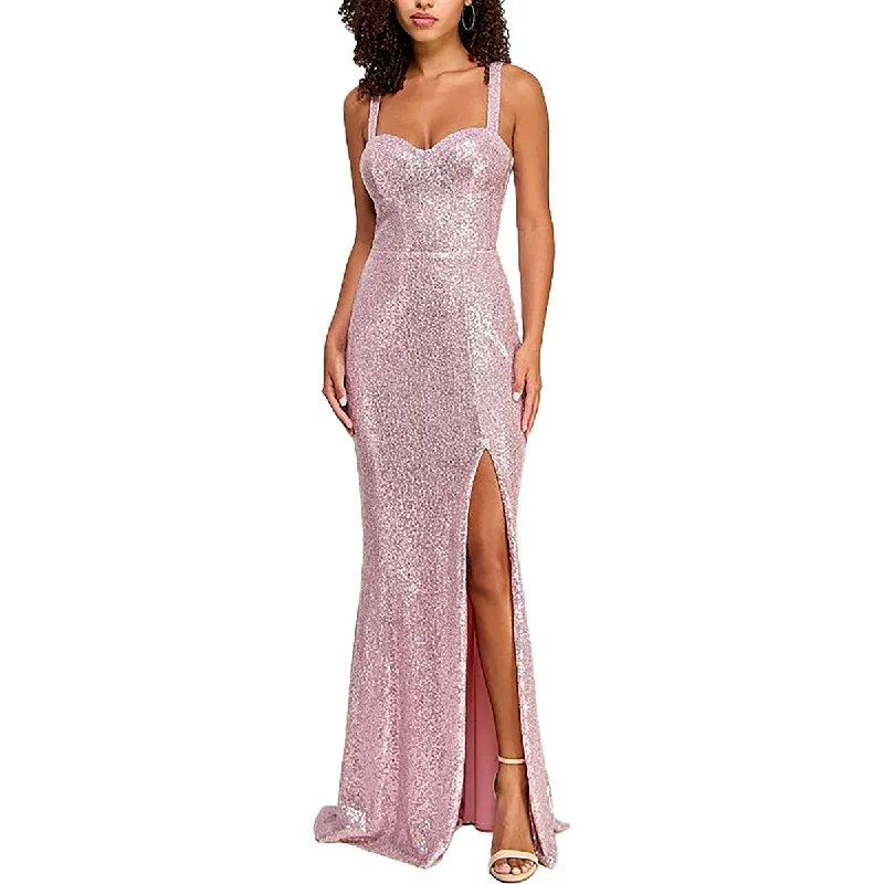 Juniors Womens Sequined Sweetheart neck Evening Dress Boat Neckline Classic