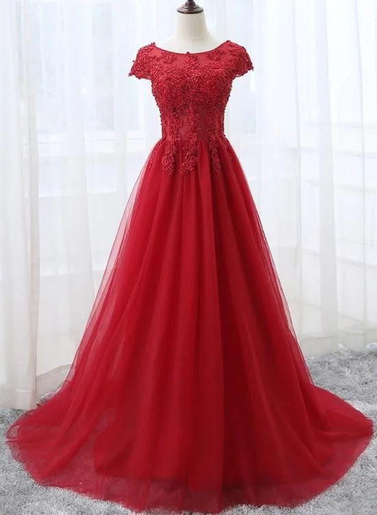 Elegant Cap Sleeves Tulle Long Party Dress, Long Formal Dress Tunics Party sparkling Elegant Cap Sleeves Tulle Long Party Dress, Long Formal Dress Tunics Party sparkling