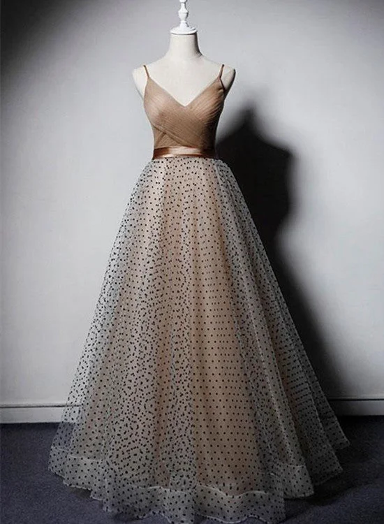 Elegant Tulle Straps V-neckline Party Dress, Long Prom Dress Tunics Stylish elegant