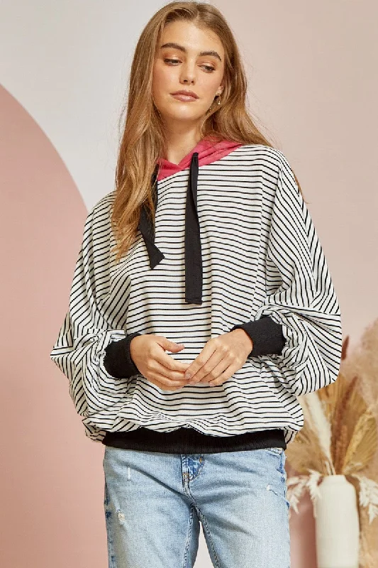 Black and White Stripes with Hot Pink Hood - Hoodie - Andree by Unit Graphic Hoodie Design Print Black and White Stripes with Hot Pink Hood - Hoodie - Andree by Unit Graphic Hoodie Design Print