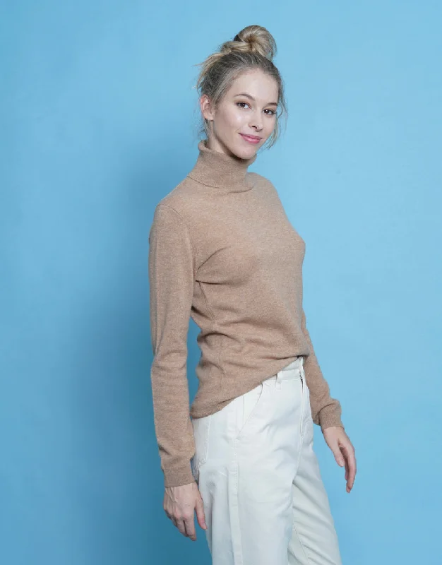 Light Cashmere Turtleneck Sweater in Camel Cotton Fabric Linen Fabric Terry Fabric