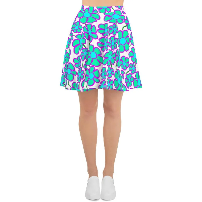 Greenflower Pattern on White - AOP Skater Skirt velvet skirt plush