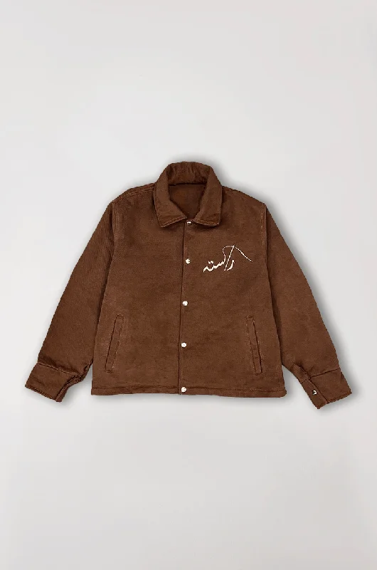 HANDWOVEN BROWN LOGO DENIM JACKET Fleece Jacket Down Jacket Feather Jacket