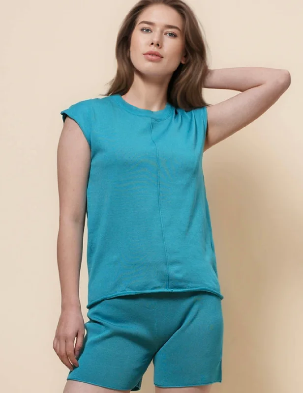 Round Neck Top Shorts Knit 2PCS Sweater Set SKST41246 Silk Blend Satin Velvet