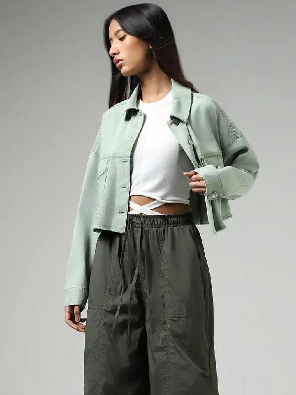 Nuon Sage Green Denim Crop Jacket Striped Jacket Polka Dot Jacket Floral Jacket