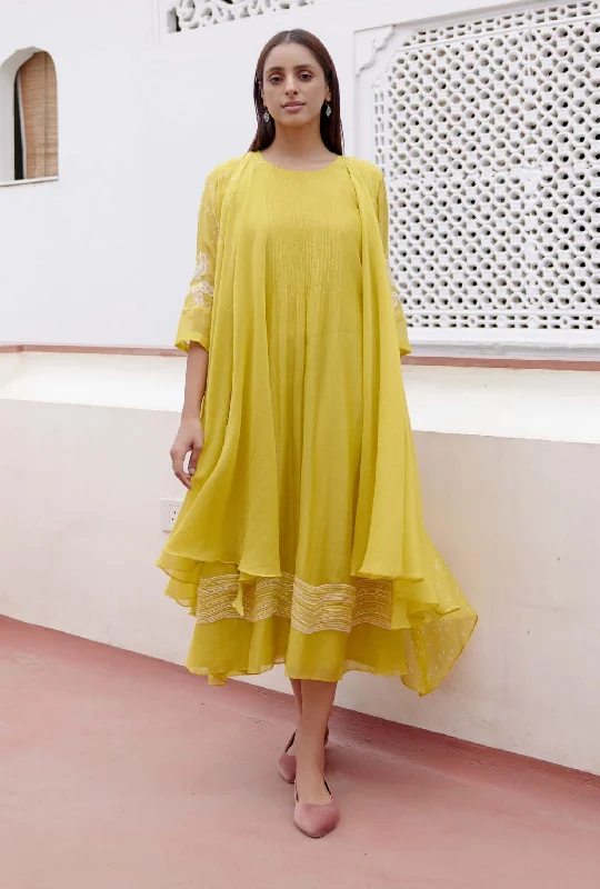 Citrine yellow applique jacket dress Belted Jacket Elasticated Jacket Padded Jacket