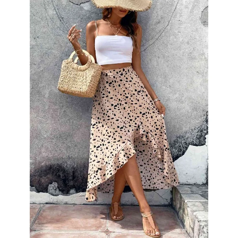 Enia Printed Ruffled Skirt leather skirt modern