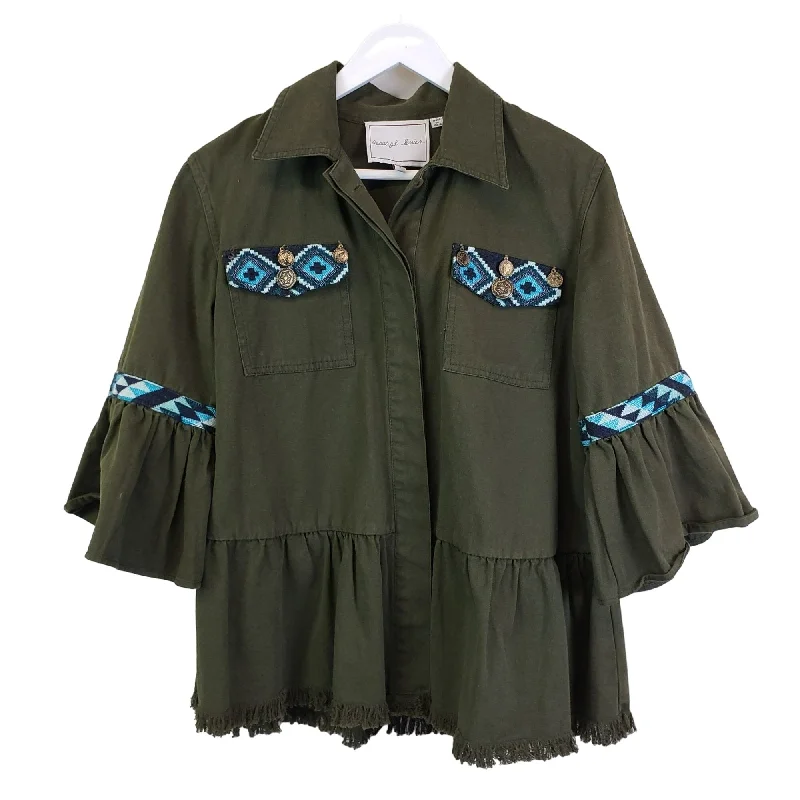 Anthropologie Beautiful Stories Oliva Inka Utility Jacket Size Small Denim Fabric Leather Fabric Suede Fabric Anthropologie Beautiful Stories Oliva Inka Utility Jacket Size Small Denim Fabric Leather Fabric Suede Fabric