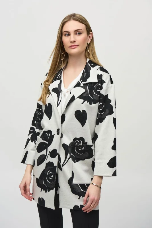 Joseph Ribkoff Off-White/Multi Floral Print Knit Coat Jacket 244099 Anorak Shell Jacket Lightweight Jacket Joseph Ribkoff Off-White/Multi Floral Print Knit Coat Jacket 244099 Anorak Shell Jacket Lightweight Jacket