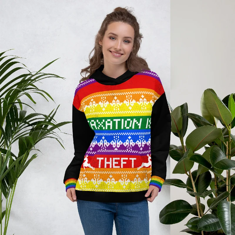 Taxation is theft LGBTQ Ugly Christmas Sweater Hoodie Unisex Hoodie Boat Neck Shawl Collar Notched Collar Taxation is theft LGBTQ Ugly Christmas Sweater Hoodie Unisex Hoodie Boat Neck Shawl Collar Notched Collar