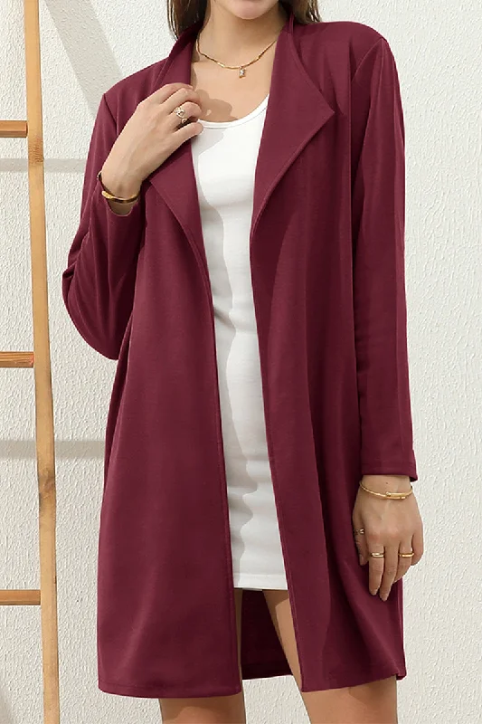 LONG SLEEVE DRAPE OPEN FRONT OFFICE TRENCH JACKET BLAZER Stand-Up Collar Roll-Neck Collar Turtle Neck LONG SLEEVE DRAPE OPEN FRONT OFFICE TRENCH JACKET BLAZER Stand-Up Collar Roll-Neck Collar Turtle Neck