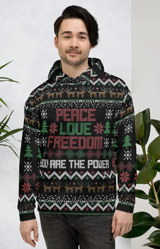 Peace Love and Freedom Ugly Christmas Sweater Unisex Hoodie Rayon Fabric Velvet Fabric Corduroy Fabric Peace Love and Freedom Ugly Christmas Sweater Unisex Hoodie Rayon Fabric Velvet Fabric Corduroy Fabric