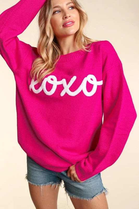 XOXO Fuchsia and White Sweater Satin Fabric Silk Fabric Chiffon Fabric