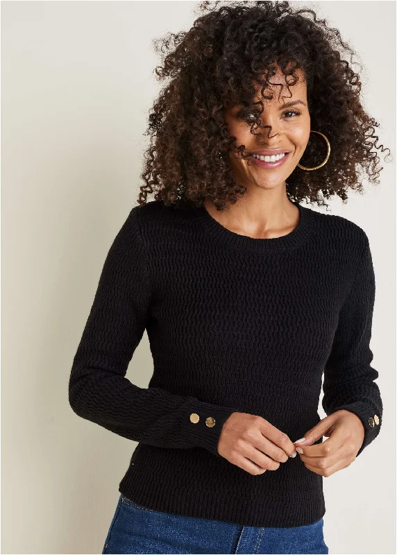 Open Stitch Sweater - Black Terry Blend Velvet Blend Canvas Blend