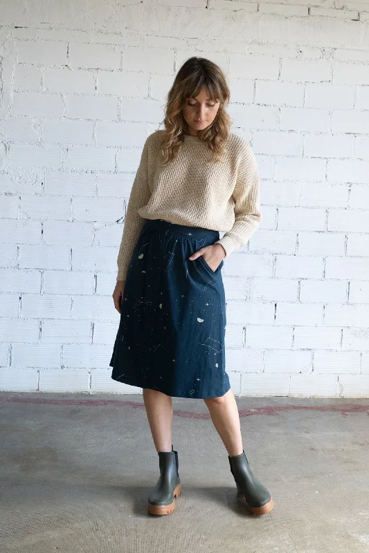 Galia midi skirt blue constellations cashmere skirt soft