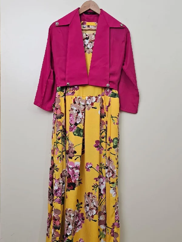Floral Maxi with Jacket A-Line Jacket Boat Neck Shawl Collar