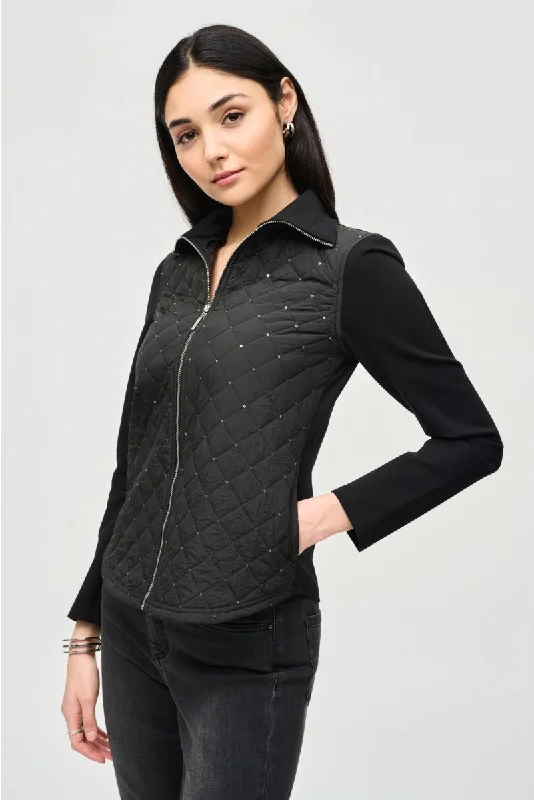 Joseph Ribkoff Black Sequined Quilted Zip Front Jacket 243213 Cardigan Sweater Pullover Joseph Ribkoff Black Sequined Quilted Zip Front Jacket 243213 Cardigan Sweater Pullover