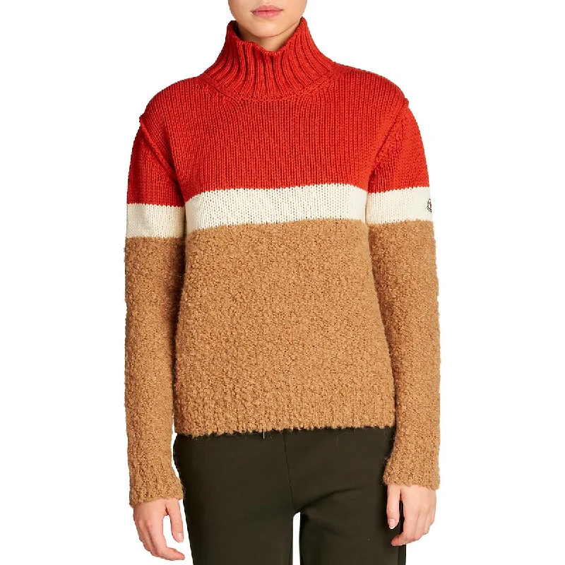 Moncler Womens Wool Mixed Media Mock Turtleneck Sweater Jersey Fabric Tulle Fabric Batik Fabric