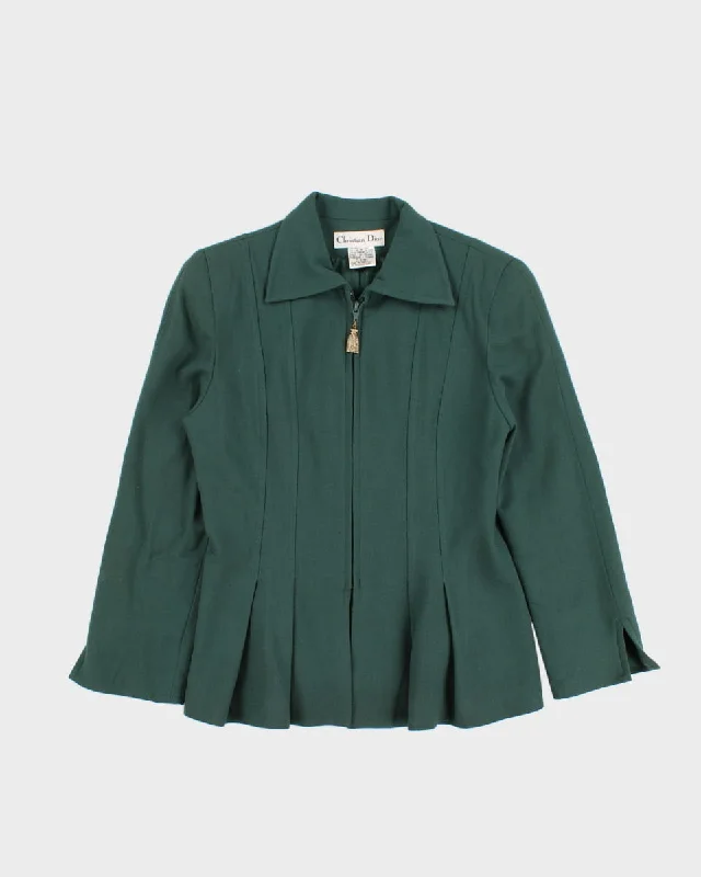 Vintage 80s Christian Dior Womens Green Fitted Jacket - M Oversized Jacket Tailored Jacket Straight Jacket