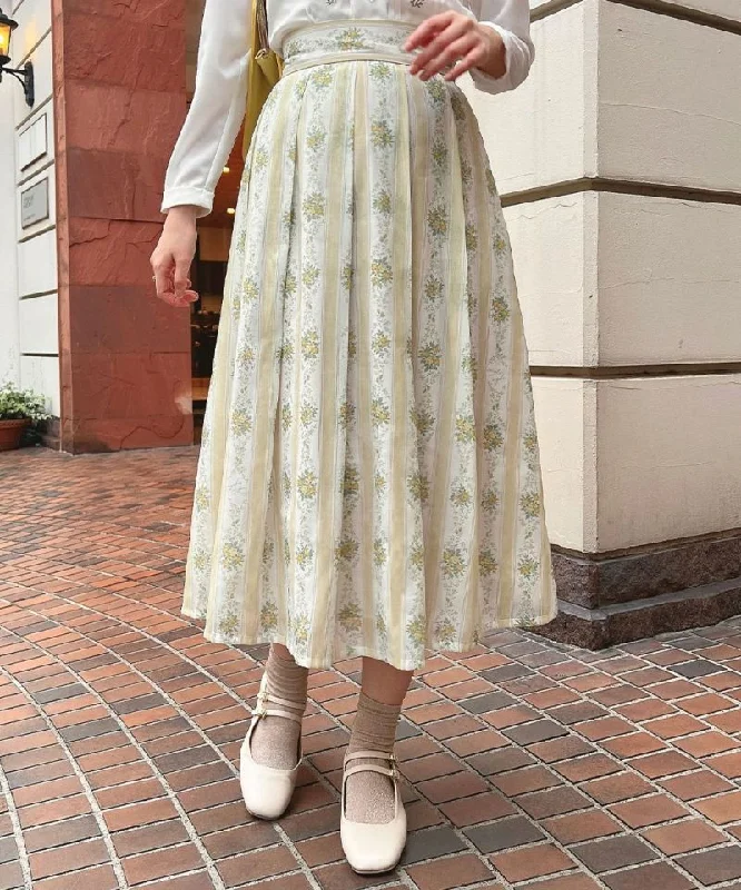 Sheer striped floral tuck skirt / an another angelus [53BG02p002]. denim skirt durable