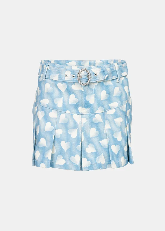 Blue Heart Print Gabardine Mini Skirt athletic skirt fit