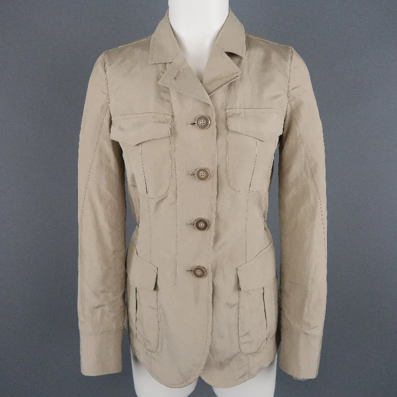 GIORGIO ARMANI Size 2 Khaki Silk Blend Safari Jacket Anorak Shell Jacket Lightweight Jacket GIORGIO ARMANI Size 2 Khaki Silk Blend Safari Jacket Anorak Shell Jacket Lightweight Jacket